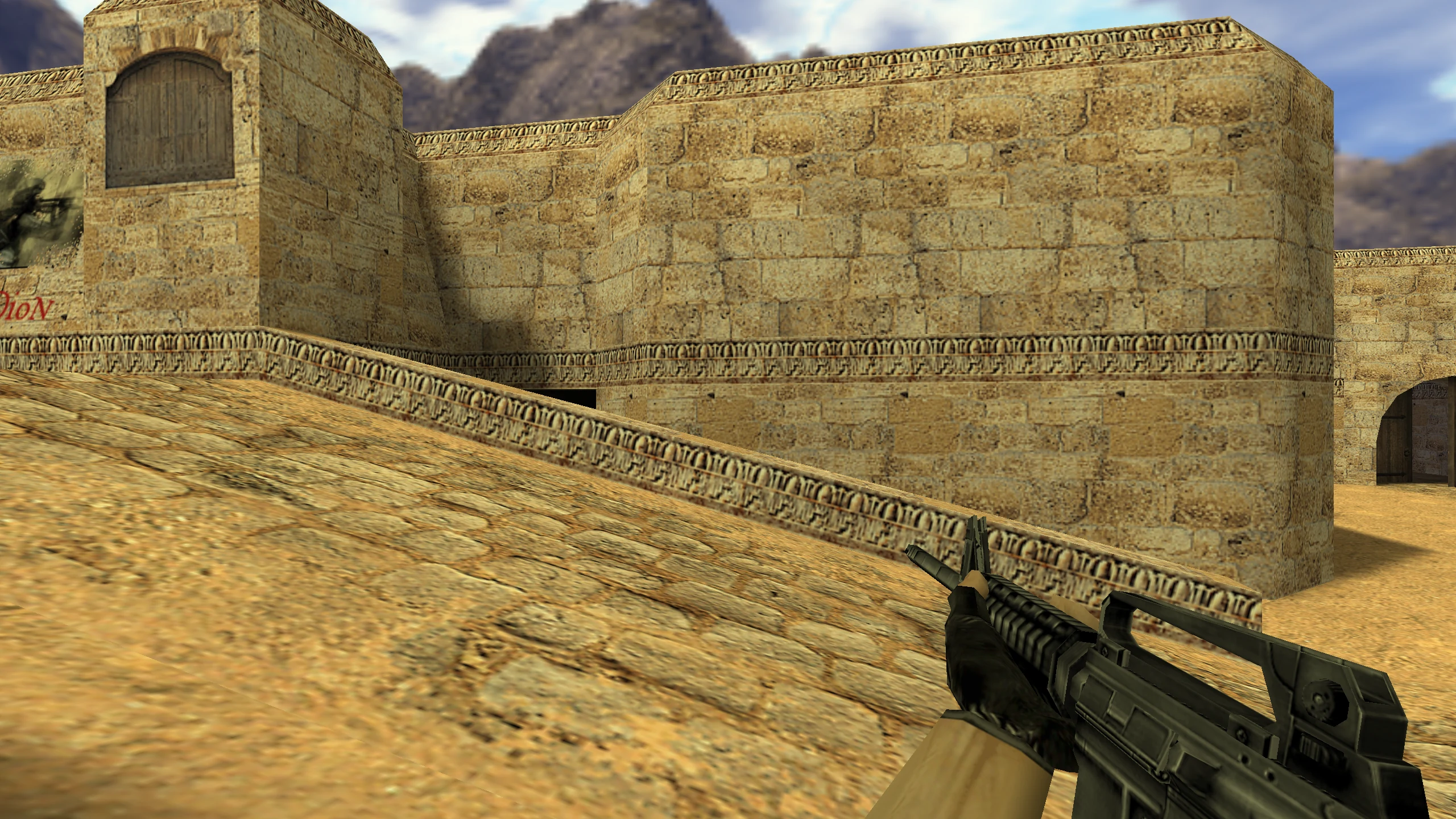 M4A1 в руках с обычными текстурами на карте de_dust2_2x2